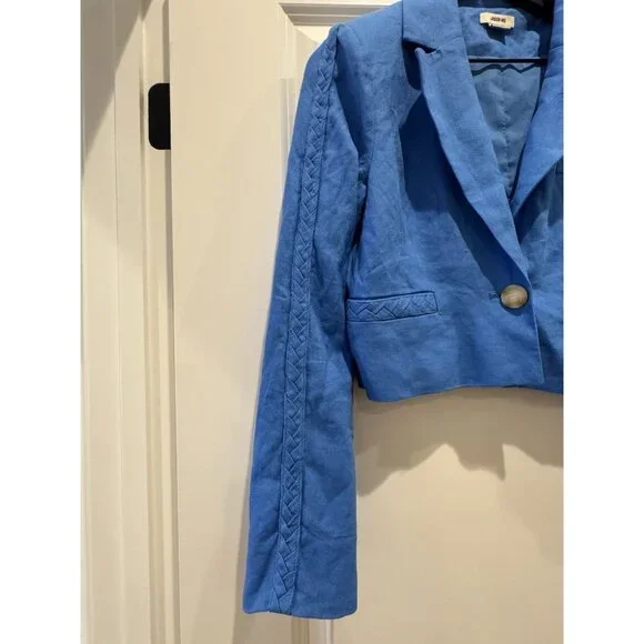 Jason Wu Blazer Cropped Shoulder Pads Linen Cobalt Blue Braided Sm Jacket - Picture 9 of 11